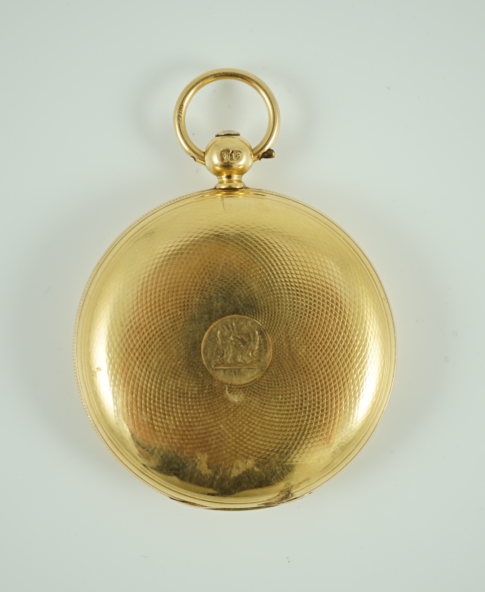 A Victorian engine turned 18ct gold hunter keywind pocket watch, by James McCabe, Royal Exchange, London